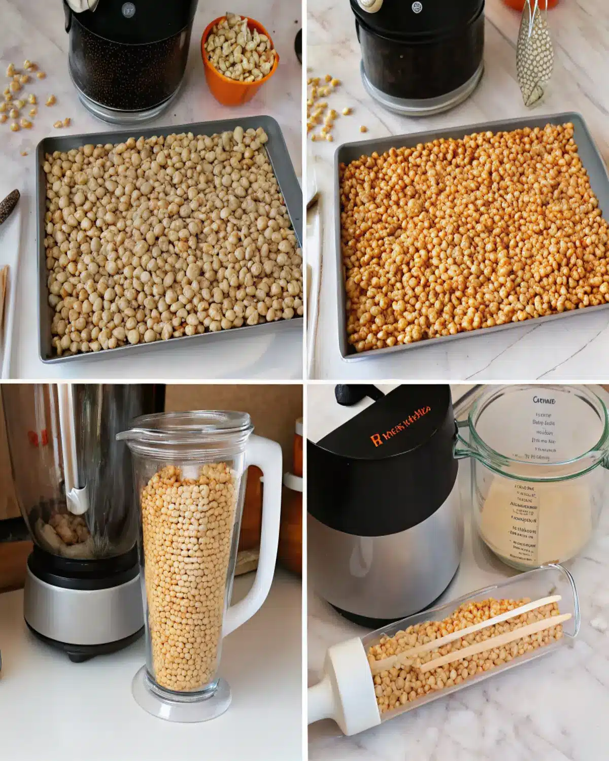 peanut-butter-with-crunchy-homemade-steps Step-by-step collage of making peanut butter with crunchy texture using roasted peanuts and a blender